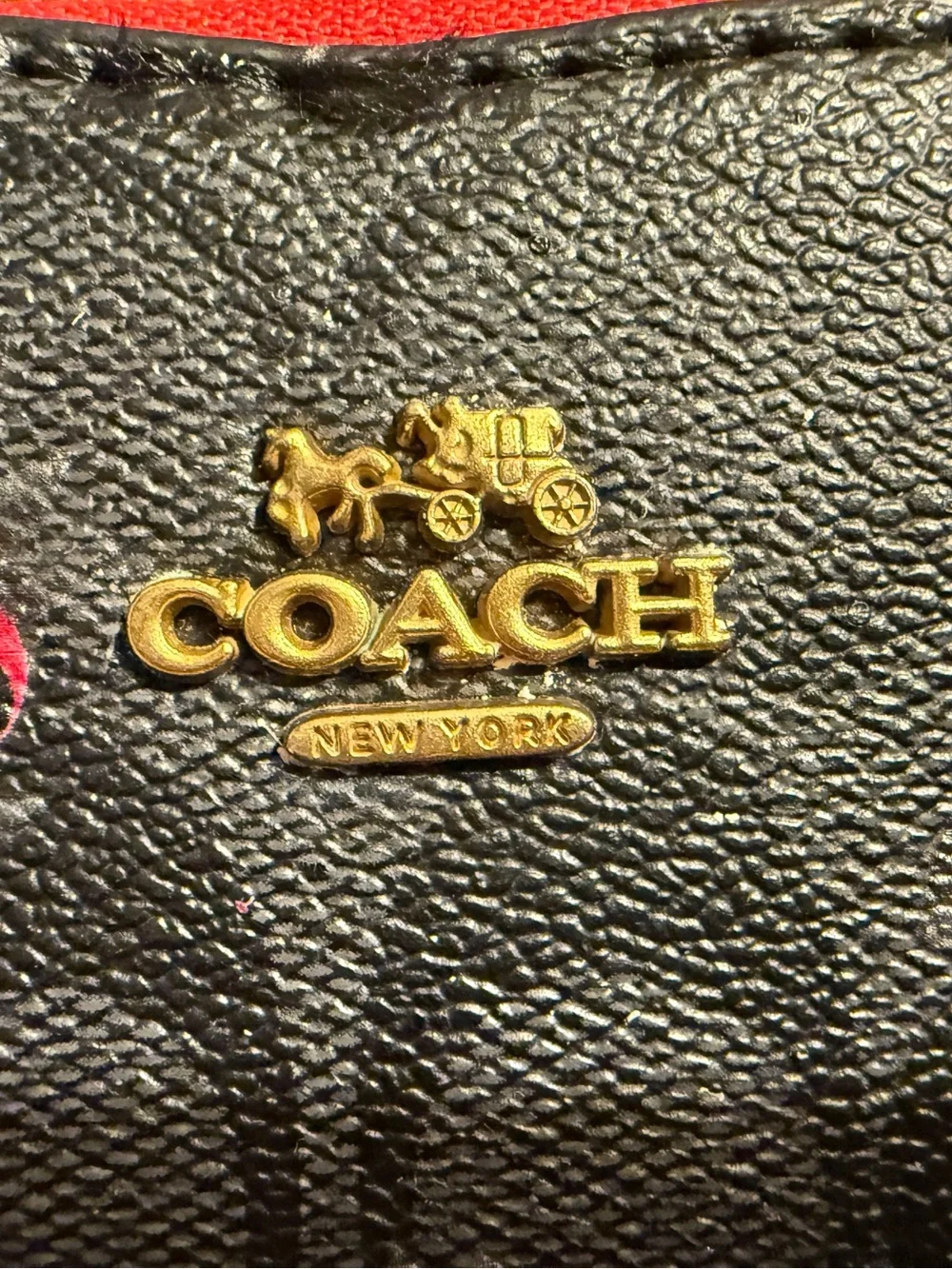 COACH Black Heart Wristlet with Red Floral Print